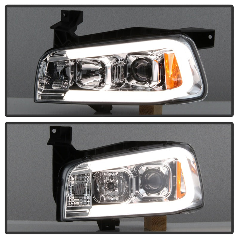 Spyder Dodge Charger 06-10 Projector Headlights - LED Light Bar - Chrome PRO-YD-DCH05V2-LB-C