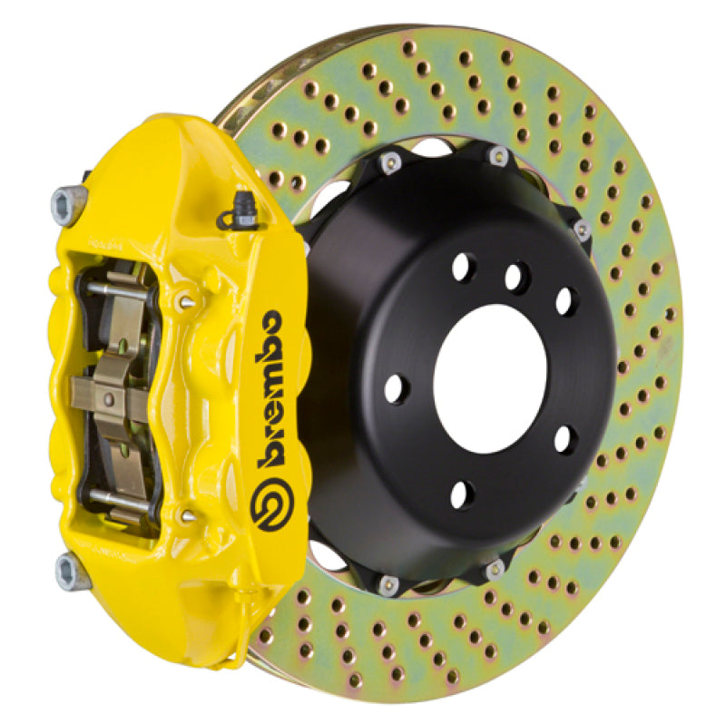 Brembo 15-18 M3 Excl CC Brakes Rr GT BBK 4Pis Cast 380x28 2pc Rotor Drilled-Yellow