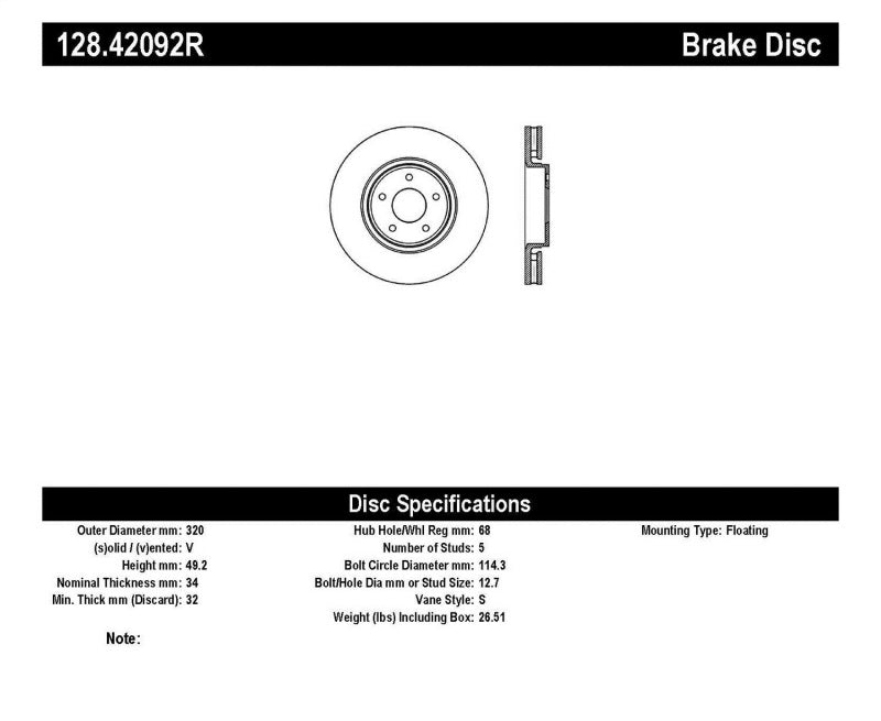 StopTech 11/05+ Infinity FX 35/45 SportStop Drilled Front Right Rotor