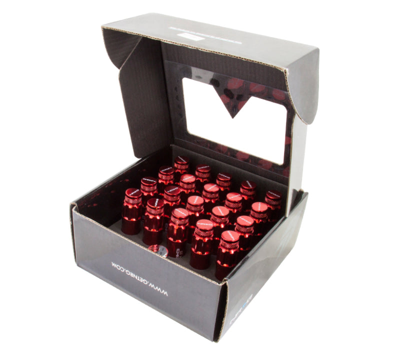 NRG 700 Series M12 X 1.5 Steel Lug Nut w/Dust Cap Cover Set 21 Pc w/Locks & Lock Socket - Red