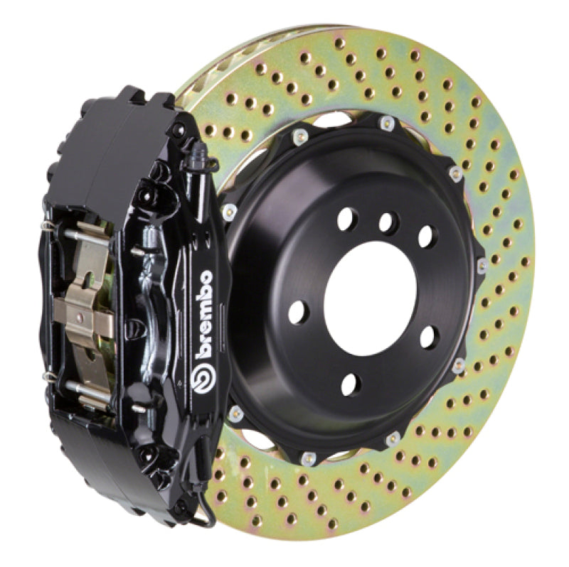 Brembo 05-14 Mustang GT Excl non-ABS Equipped Fr GT BBK 4Pist Cast 2pc 355x32 2pc Rtr Drill-Black