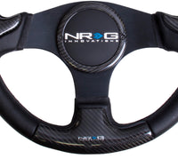 NRG Carbon Fiber Steering Wheel (350mm) Blk Frame Blk Stitching w/Rubber Cover Horn Button
