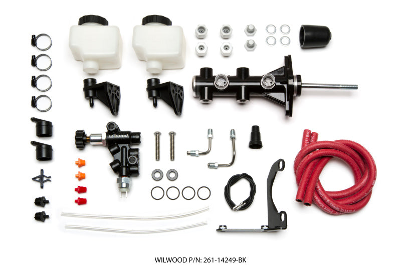 Wilwood Tandem Remote M/C Kit w L/H Bracket & Prop Valve - 7/8in Bore Black-W/Pushrod