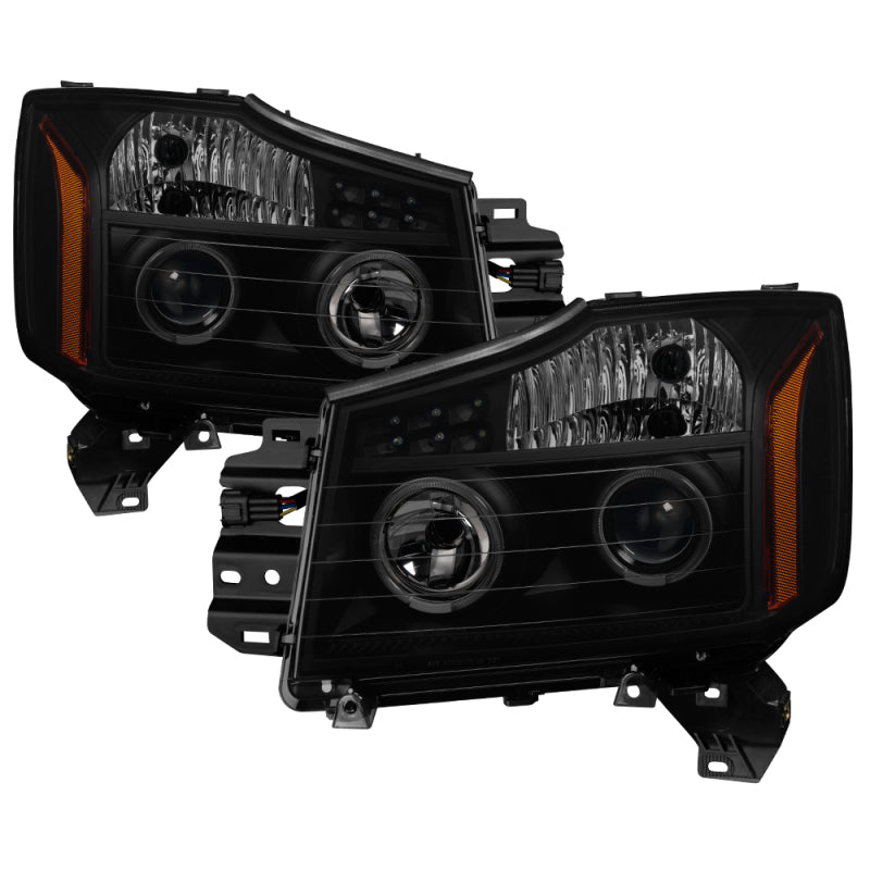 xTune Nissan Titan 04-15 Projector Headlights - LED Halo - Black Smoked PRO-JH-NTI04-LED-BSM