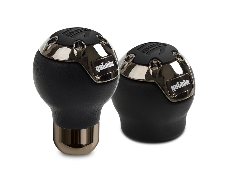 Momo Gotham Shift Knob - Black Leather, Dark Chrome Insert