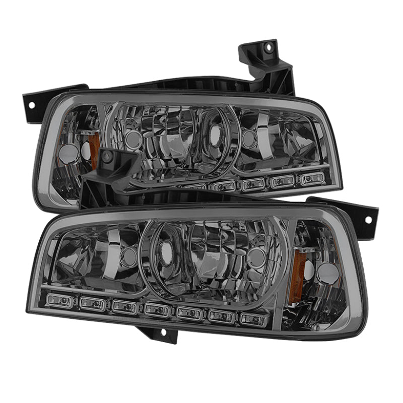 Xtune Dodge Charger 06-10 1Pc LED Crystal Headlights Smoke HD-ON-DCH05-1PC-LED-SM