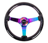 NRG Reinforced Steering Wheel (350mm / 3in. Deep) Classic Blk Sparkle w/4mm Neochrome 3-Spoke Center
