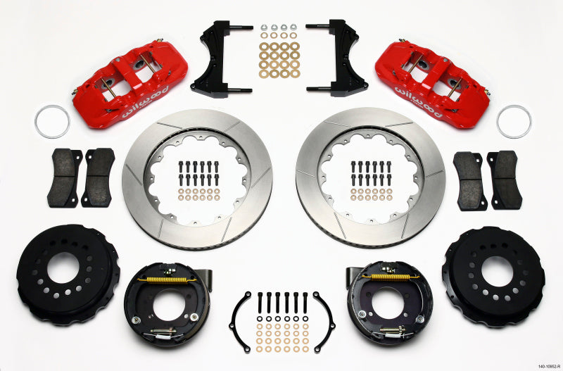 Wilwood AERO4 Rear P-Brake Kit 14.00in Red Ford 8.8 w/2.5in Offset-5 Lug