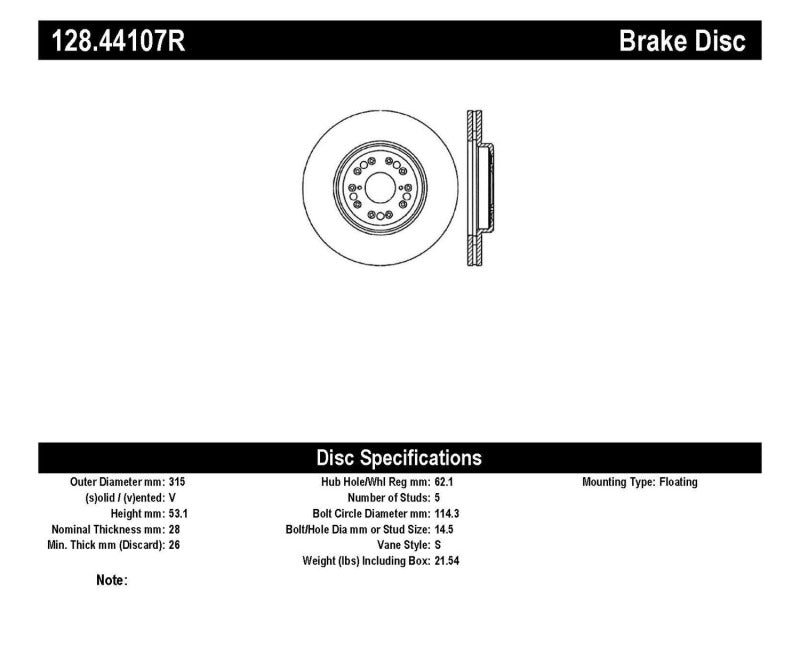 StopTech Drilled Sport Brake Rotor