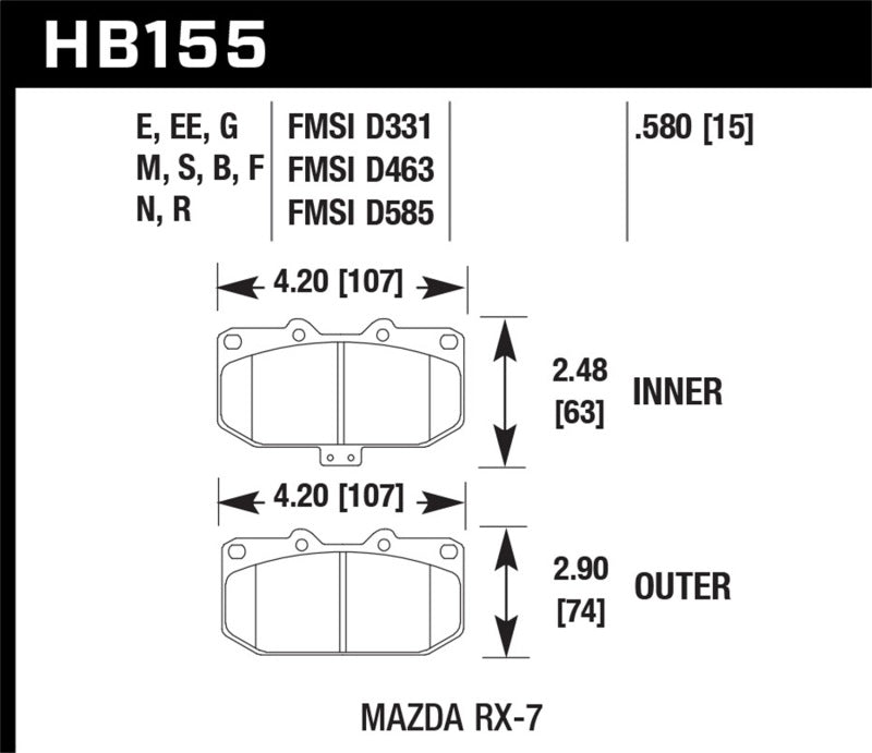 Hawk 88-89 Mazda RX-7 1.3L 10th Anniversary 4 Piston Caliper Front ER-1 Brake Pads