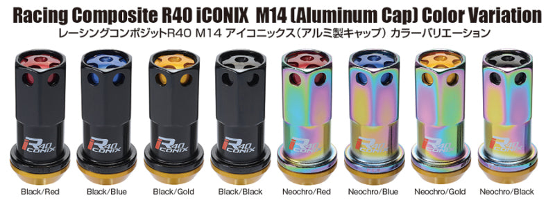 Project Kics 16+4 Neo Chrome Lock & Lug Nuts R40 Iconix - 14X1.25 (Black Cap)
