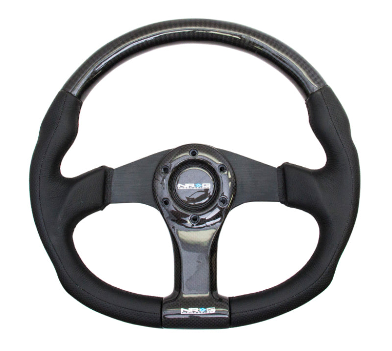 NRG Carbon Fiber Steering Wheel (350mm) Oval Shape Black w/Leather Trim