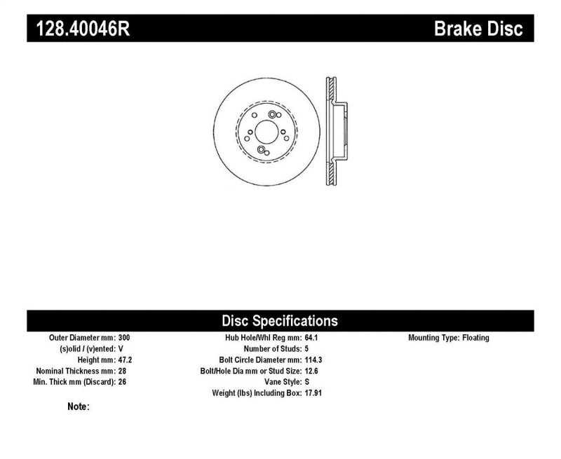 StopTech 99-08 Acura TL (STD Caliber) / 01-03 CL / 04-09 TSX Cross Drilled Right Front Rotor