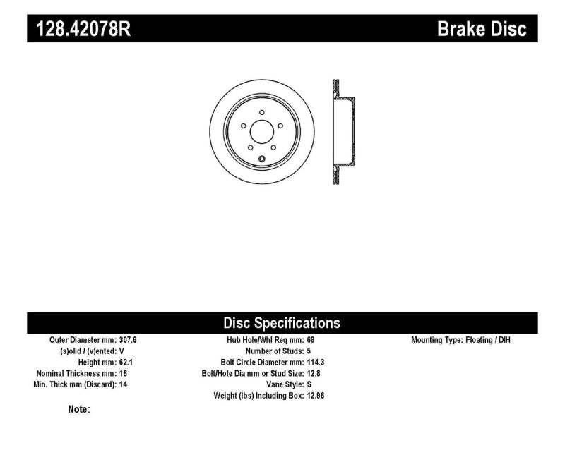 StopTech 03-07 Infiniti FX35/45 Drilled Right Rear Rotor