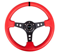 NRG Reinforced Steering Wheel (350mm / 3in. Deep) Red Suede w/Blk Circle Cutout Spokes