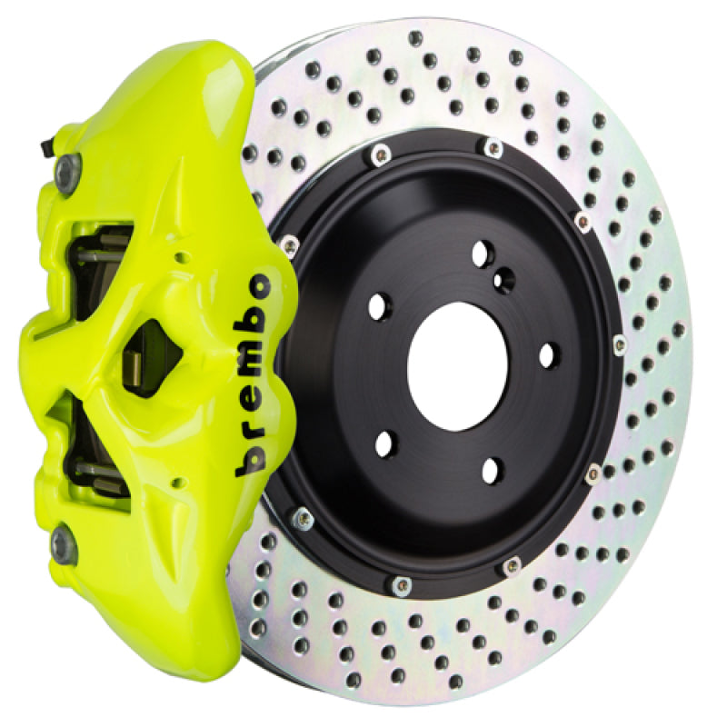 Brembo 15-18 M3 Excl CC Brakes Rr GT BBK 4Pis Cast 380x28 2pc Rotor Drilled-Fluo. Yellow