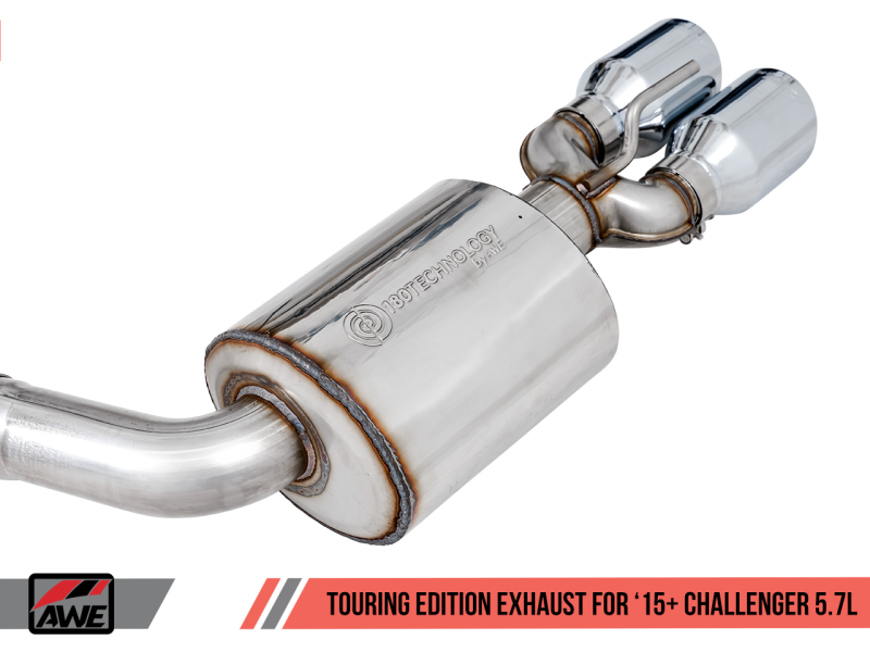 AWE Tuning 2017+ Challenger 5.7L Touring Edition Exhaust - Non-Resonated - Chrome Silver Quad Tips