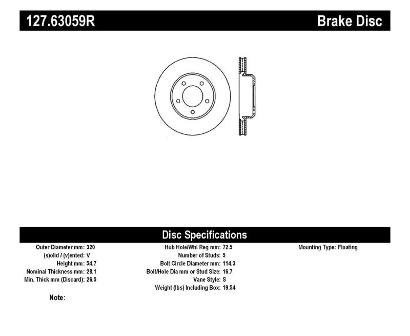 StopTech 05-13 Chrysler300/300C / 09-12 Dodge Challenger Front Right Drilled & Slotted Rotor