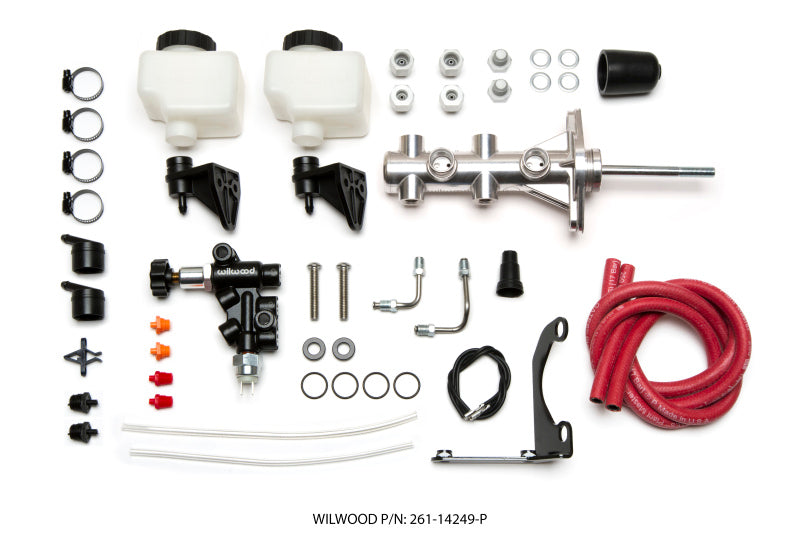 Wilwood Tandem Remote M/C Kit w L/H Bracket & Prop Valve - 7/8in Bore Ball Burnished-W/Pushrod