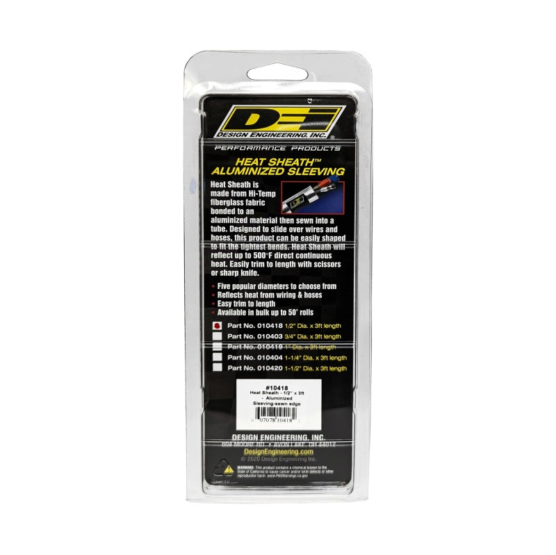 DEI Heat Sheath 1/2in I.D. x 3ft Aluminized Sleeving Sewn Edge SP