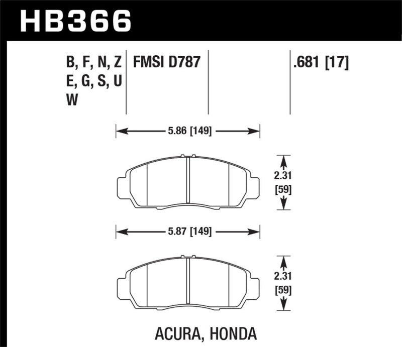 Hawk 02-03 Acura CL 3.2L Base OE Incl.Shims Front ER-1 Brake Pads