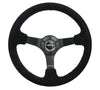 NRG Reinforced Steering Wheel (350mm / 3in. Deep) Blk Suede/Blue BBall Stitch w/5mm Matte Blk Spokes