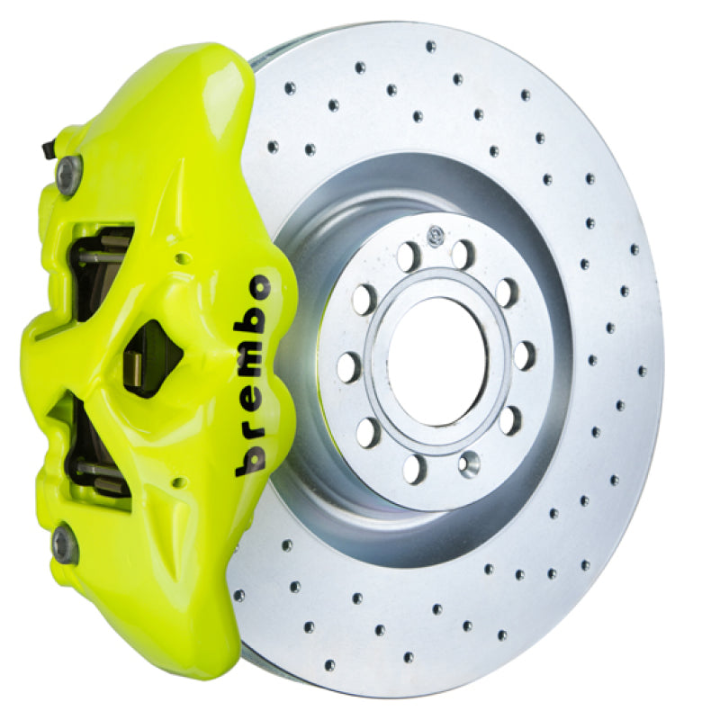 Brembo 14-20 A3 Front GT BBK 4 Piston Cast 345x30 1pc Rotor Drilled-Fluo. Yellow