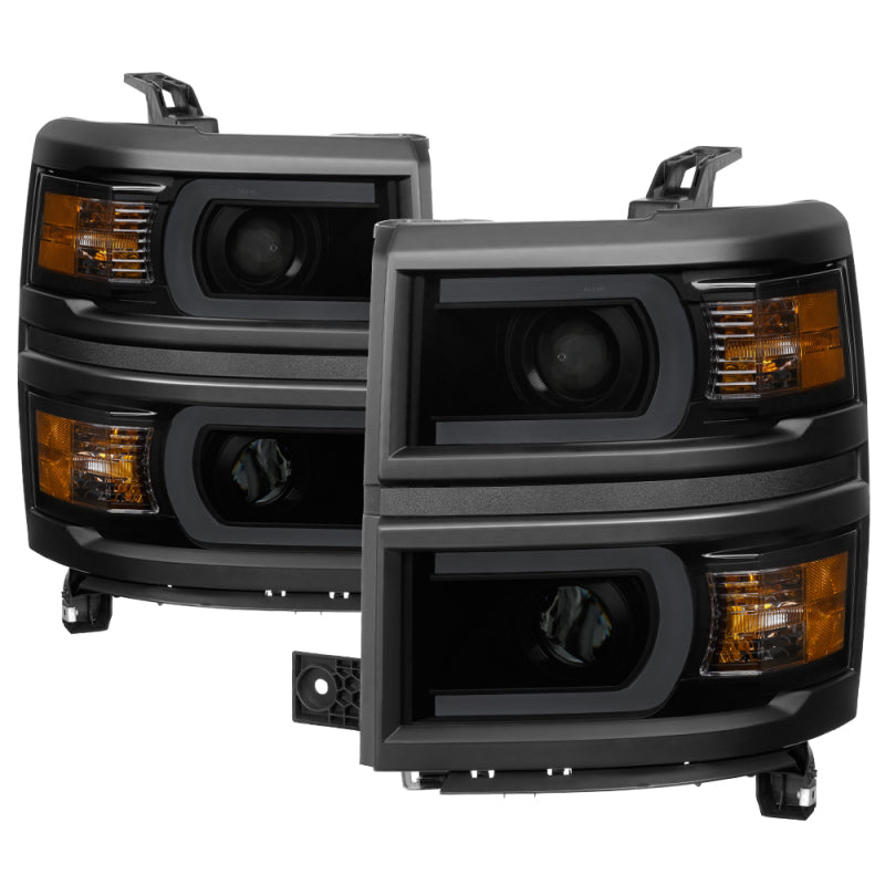 Xtune Chevy Silverado 1500 14-15 Projector Headlights Light Bar Drl Smoked PRO-JH-CS14-LBDRL-BSM
