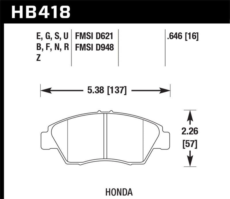 Hawk 13-14 Acura ILX 1.5L Hybrid Incl.Shims Pad Springs Front ER-1 Brake Pads