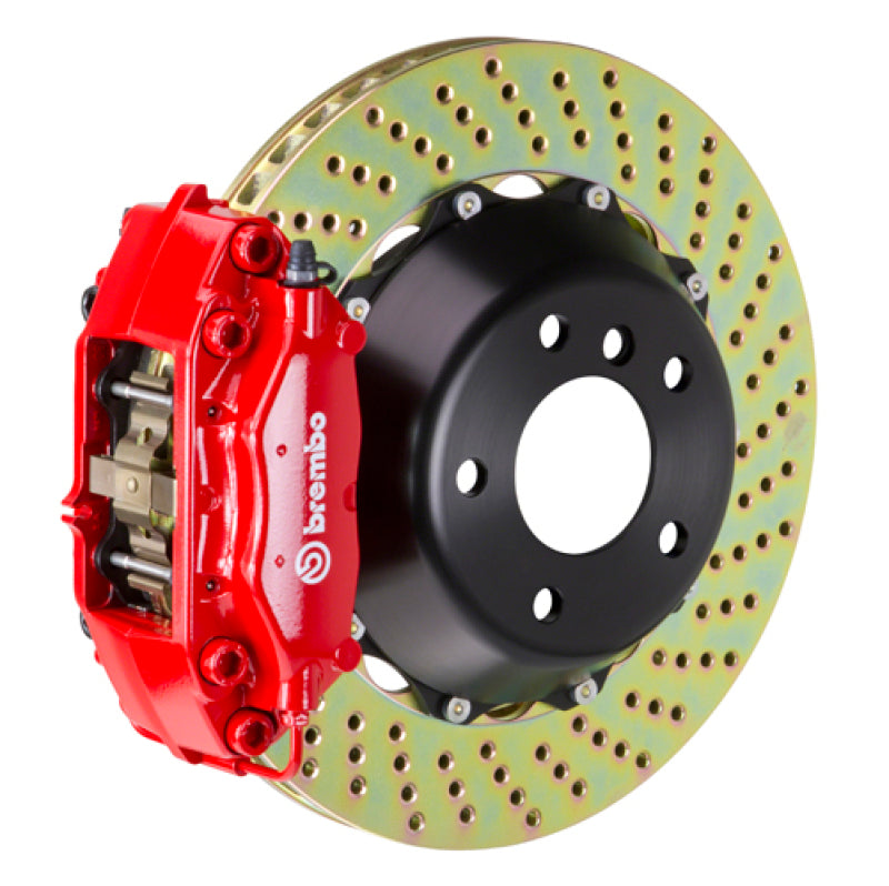 Brembo 12-20 GS350 Rear GT BBK 4 Piston Cast 345x28 2pc Rotor Drilled-Red