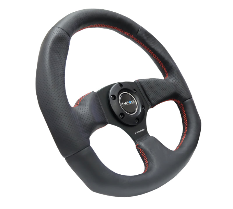 NRG Reinforced Steering Wheel (320mm Horizontal / 330mm Vertical) Leather w/Red Stitching