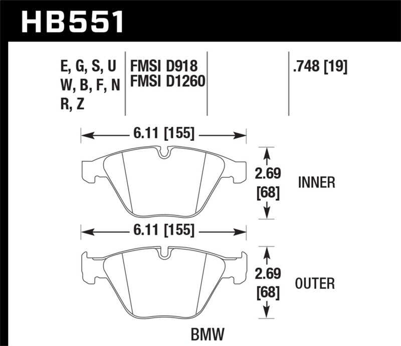 Hawk 2011 BMW 1 Series M 3.0L Base Front ER-1 Brake Pads