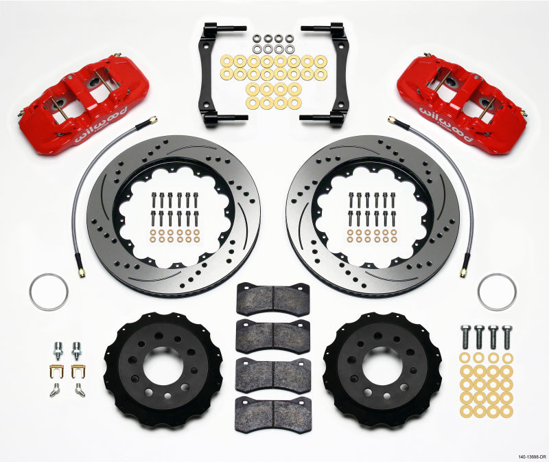 Wilwood AERO4 Rear Kit 14.25in Drilled Red 2014-Up Corvette C7 w/Lines