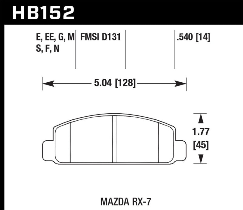 Hawk 88-91 Mazda RX-7 1.3L 10th Anniversary 1 Piston Caliper Front ER-1 Brake Pads