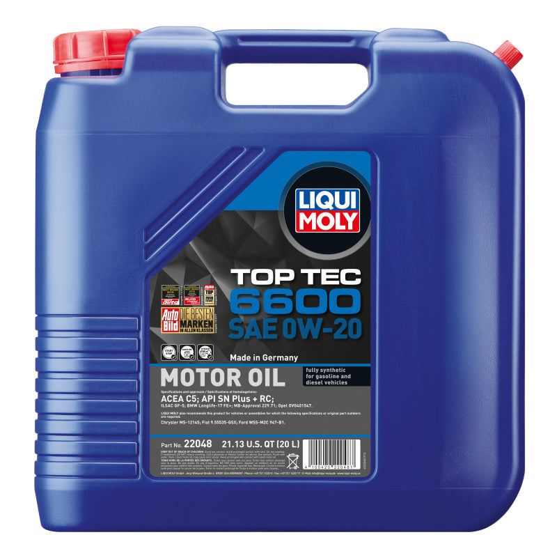 LIQUI MOLY 20L Top Tec 6600 Motor Oil SAE 0W20