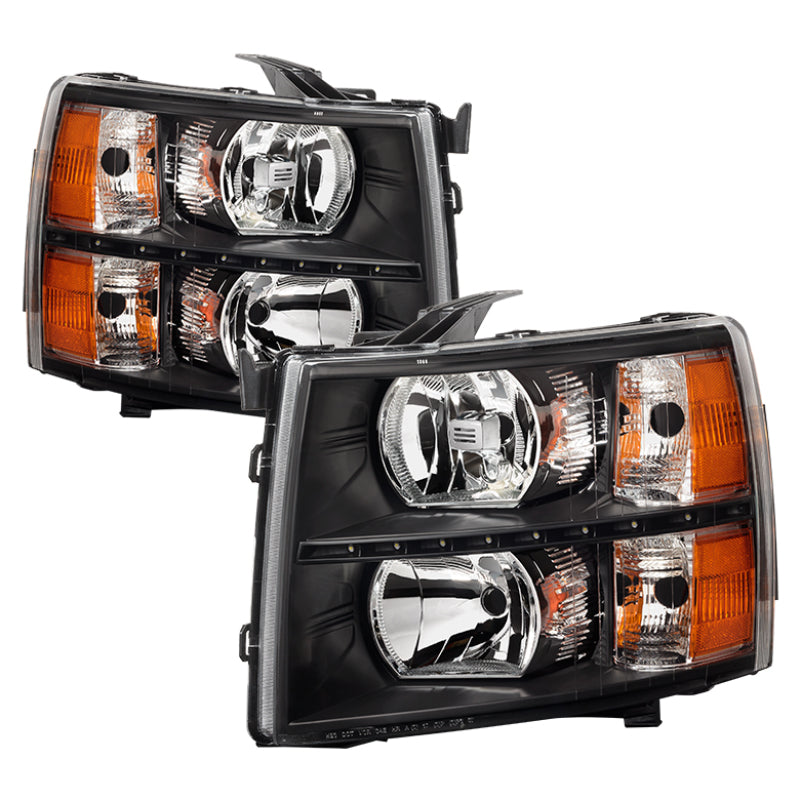 Xtune Chevy Silverado 07-13 Crystal Headlights w/ LED Black HD-JH-CS07-LED-BK
