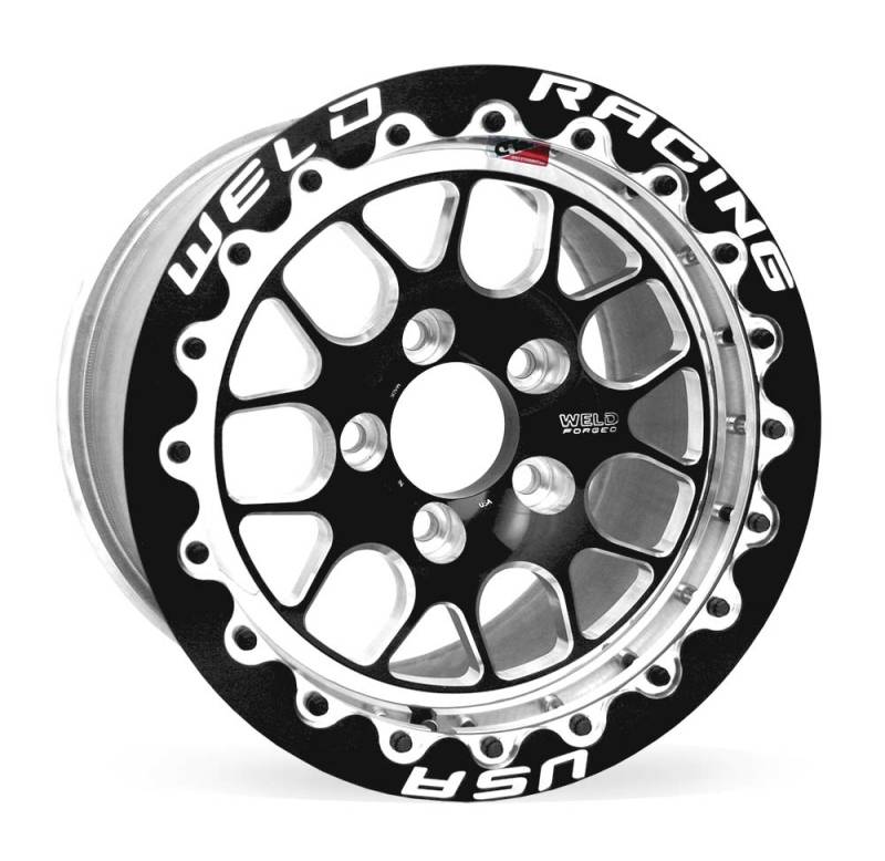 Weld S77 15x11.33 / 5x4.75 BP / 6.5in. BS Black Wheel (Medium Pad) - Black Single Beadlock MT