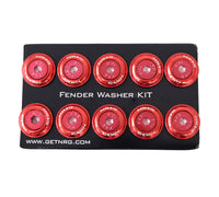 NRG Fender Washer Kit w/Color Matched M6 Bolt Rivets For Plastic (Red) - Set of 10