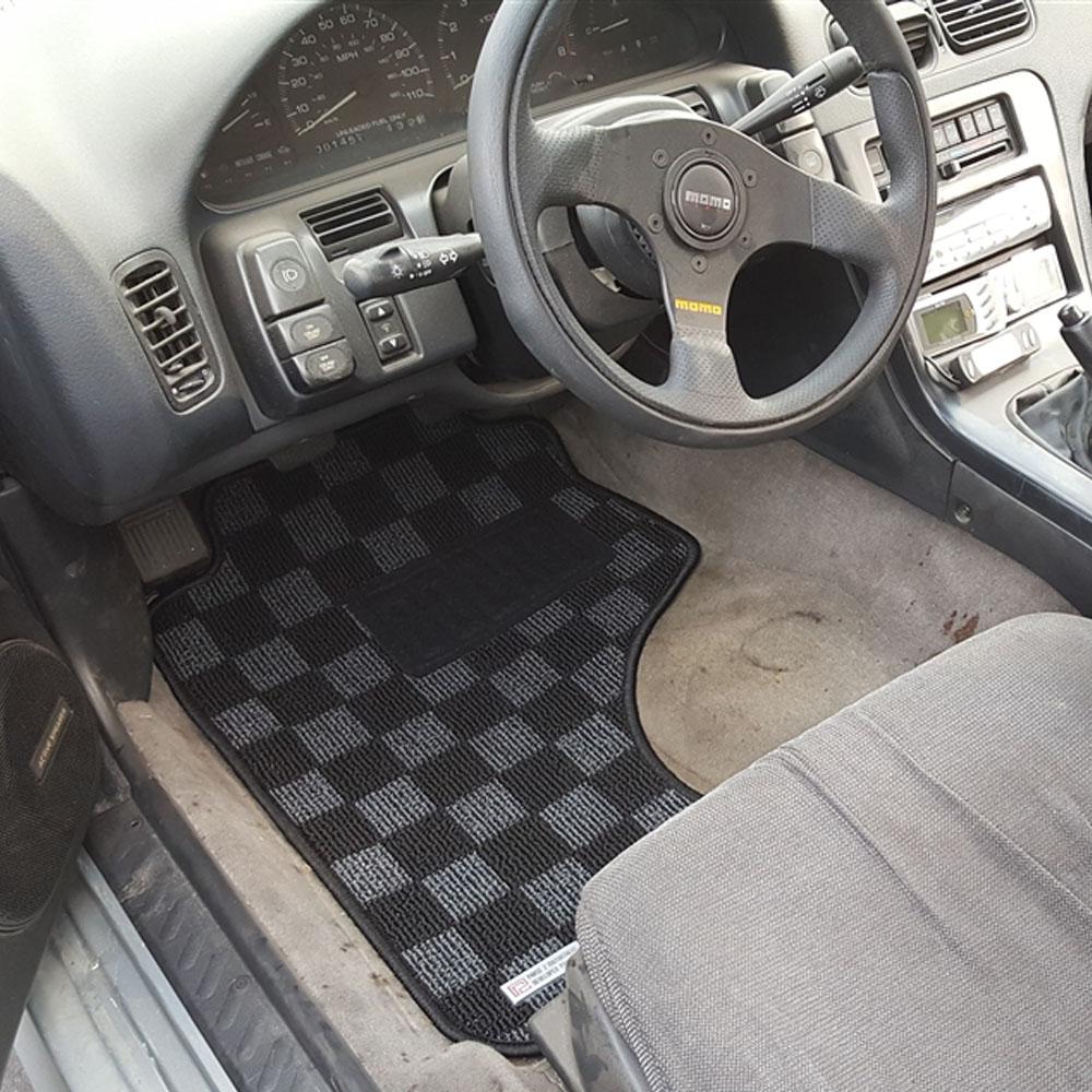 P2M Checkered Race Floor Mats - Fronts Only 1989-1994 Nissan S13 240SX