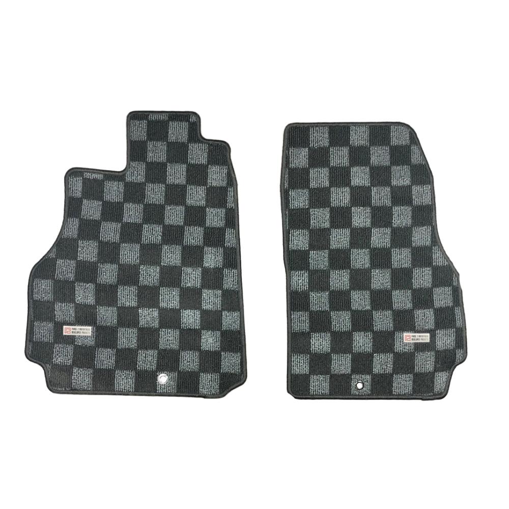 P2M Checkered Race Floor Mats - Fronts Only 2009-2021 Nissan R35 GTR